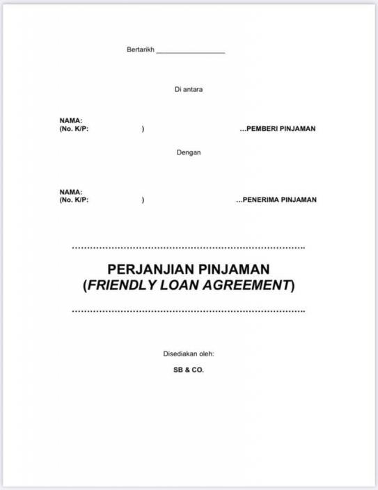 Contoh Surat Perjanjian Pinjaman Duit Untuk Kawan
