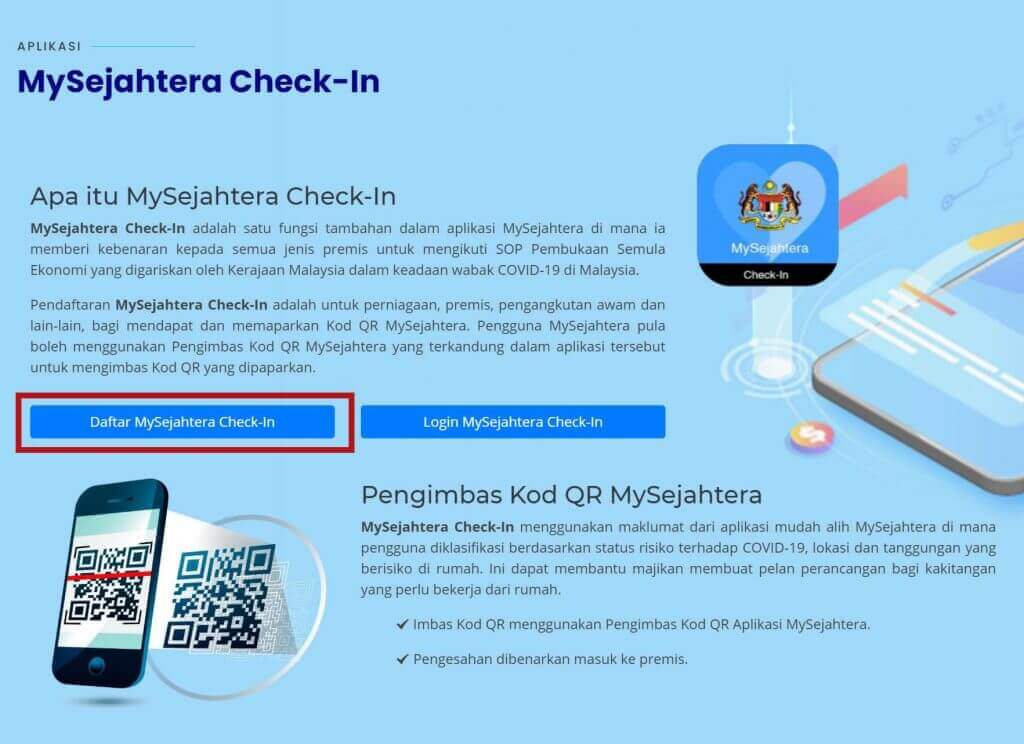 mysejahtera check in code