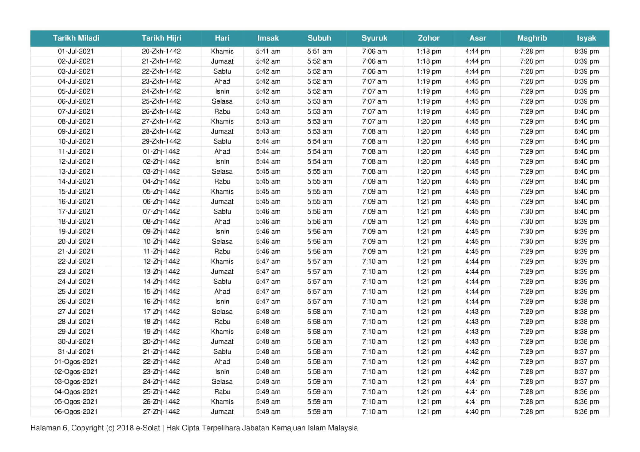jadual waktu solat kuantan