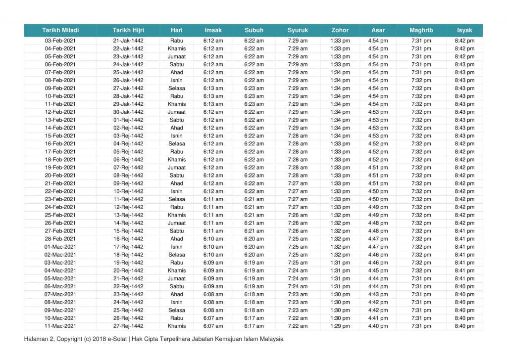 Waktu Solat Perak 2021 1442h 1443h Jakim Tahunan Tahun 2021