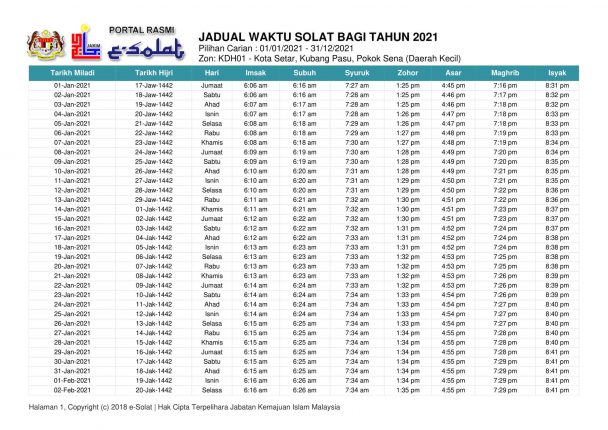 Waktu Solat Kedah 2021 1442H 1443H Jakim - Nadz.my