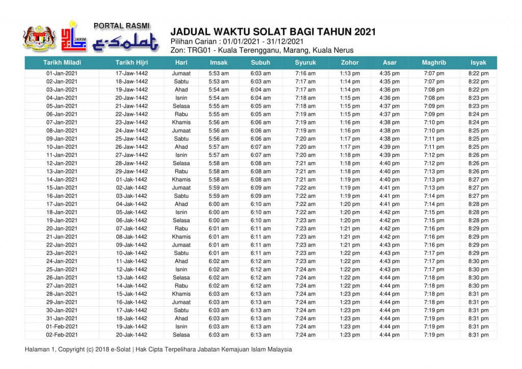 waktu solat hulu terengganu