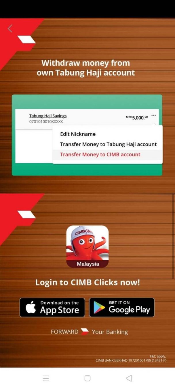 Cara Keluarkan Duit Tabung Haji Online Guna CIMB Clicks