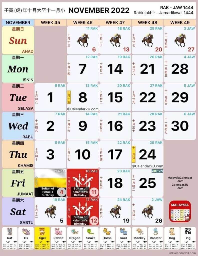 kalendar november 2022