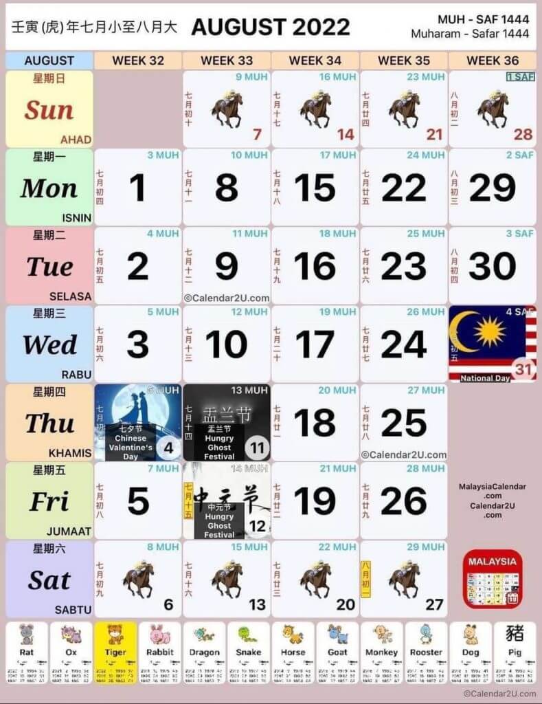 kalendar ogos 2022