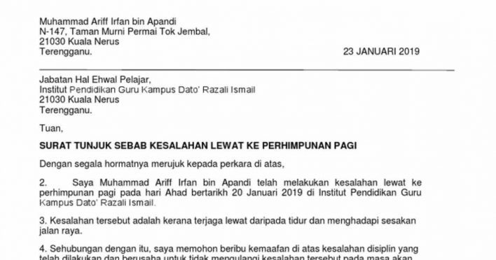 Contoh Surat Rasmi Tunjuk Sebab Kelewatan Hantar Dokumen Riset 