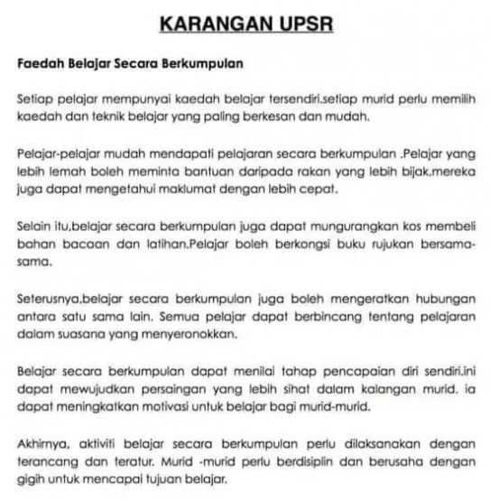 Koleksi Contoh Karangan UPSR Terbaik Bahasa Melayu 2024