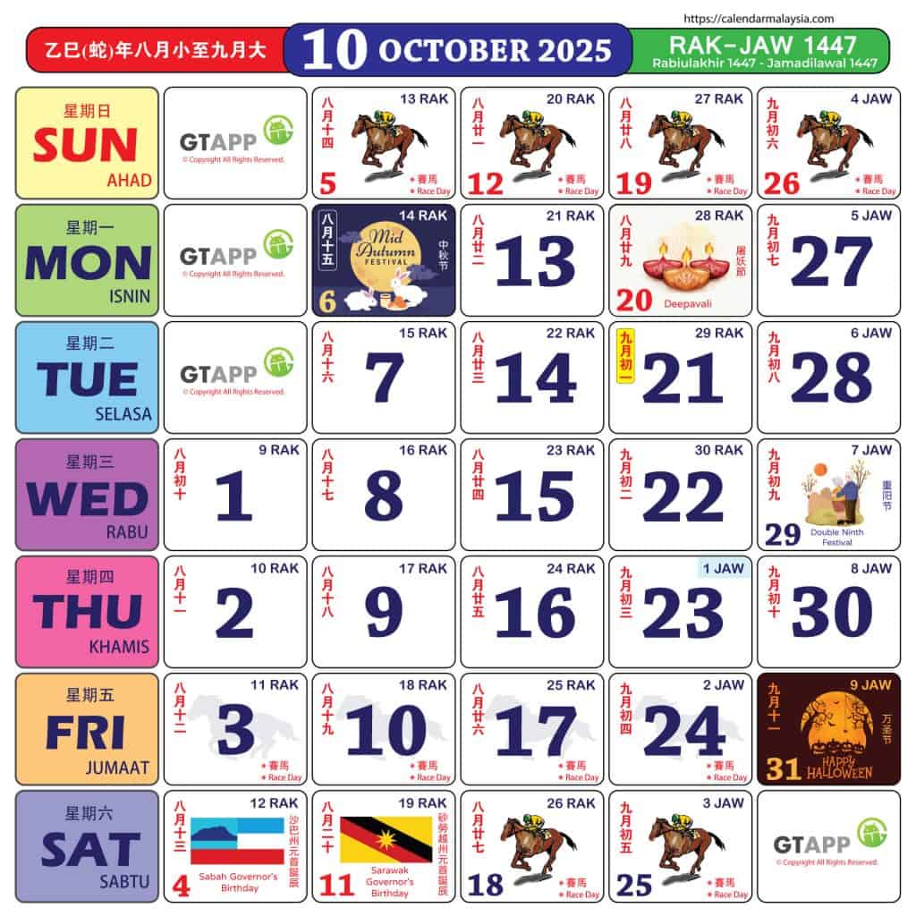 kalendar kuda oktober 2025