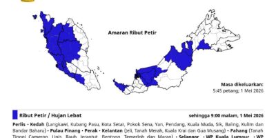Hujan Lebat, Ribut Petir Di Kebanyakan Negeri Malam Ini